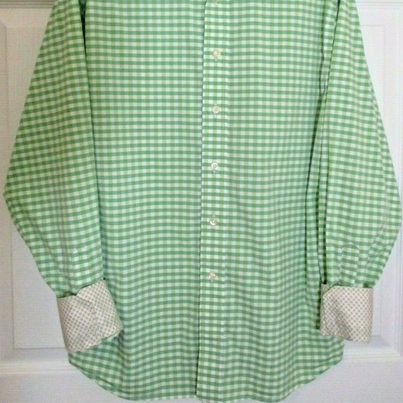 Rufus Button Front Shirt sz M Green Gingham Contrast Cuffs 100% Cotton USA - Picture 2 of 14